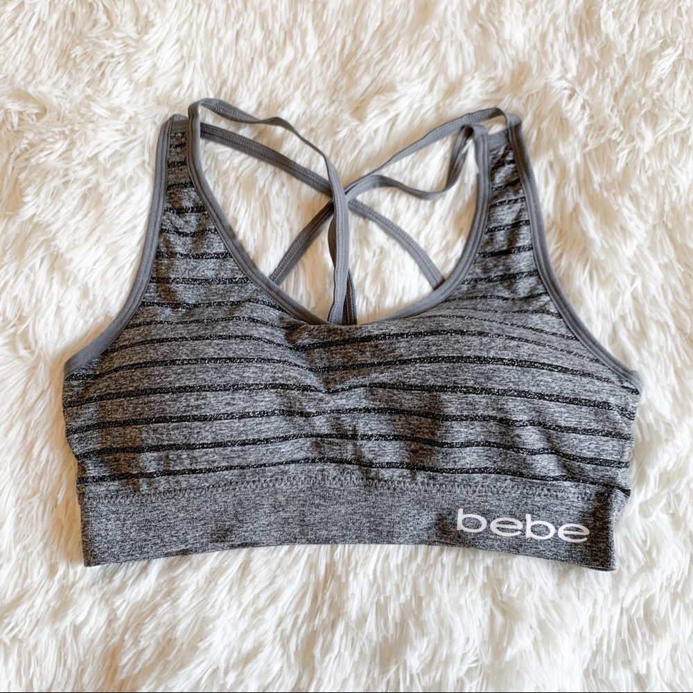 Bebe Gray Black Workout Sports Bra 1x Cup D-E